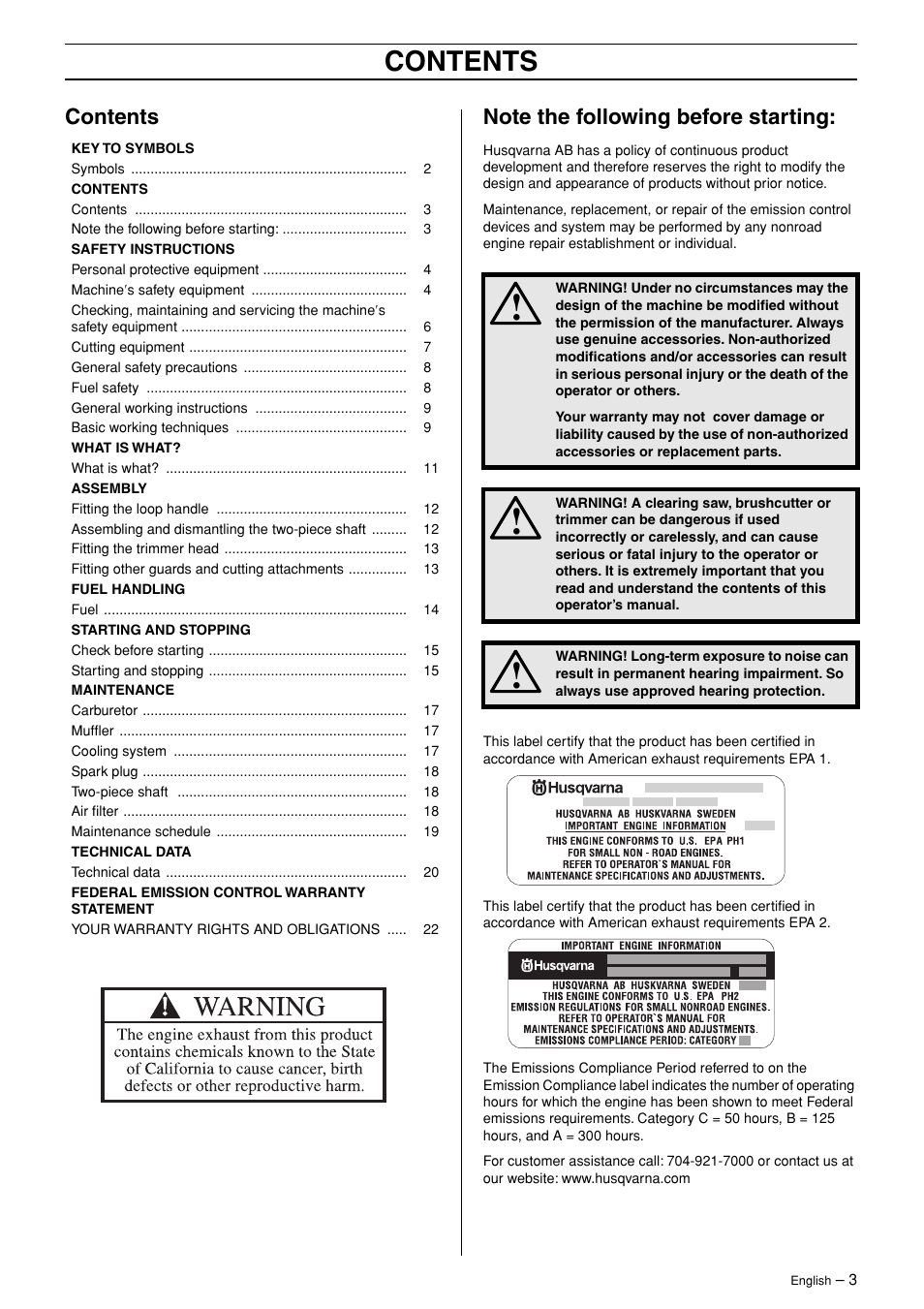 Husqvarna 324L User Manual | Page 3 / 28