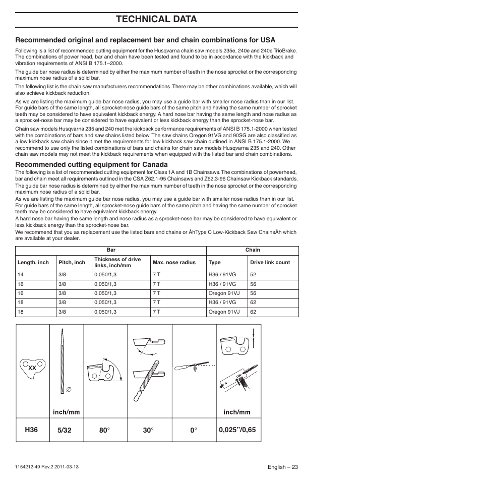 Technical data | Husqvarna TRIOBRAKE 235E User Manual | Page 23 / 68