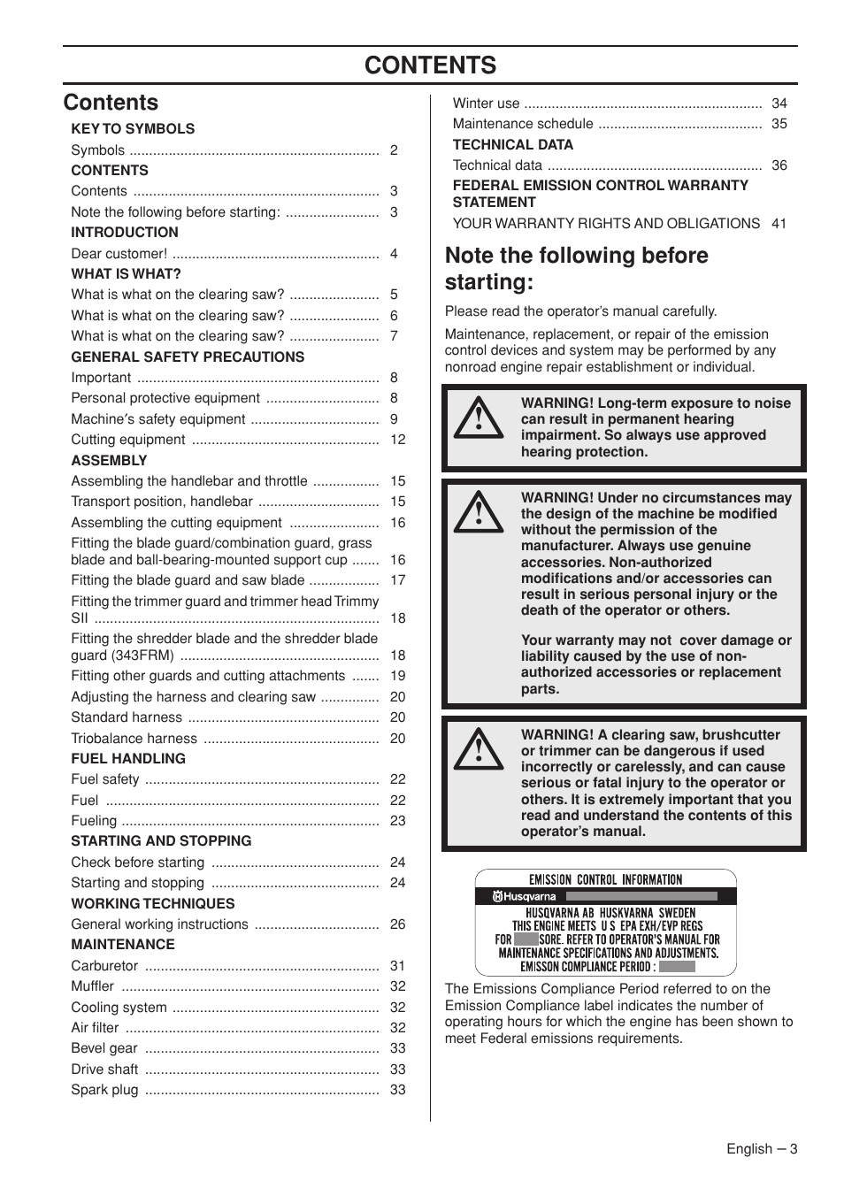 Husqvarna 343R  EN User Manual | Page 3 / 52