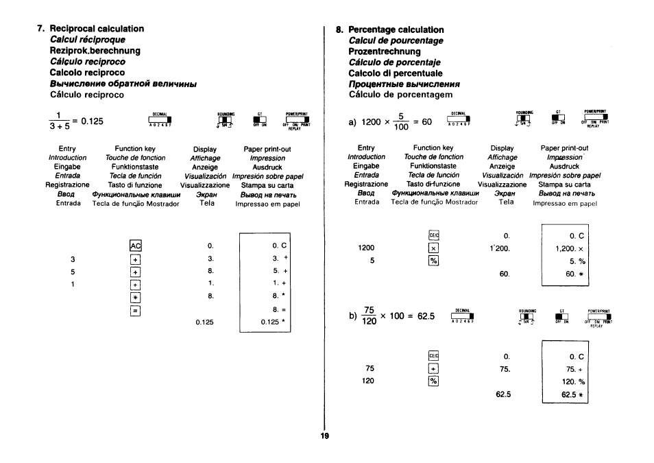 A) 1200 x ^ = 60, V200, B) x 100 = 62.5 a | CITIZEN CX-88 User Manual | Page 20 / 33