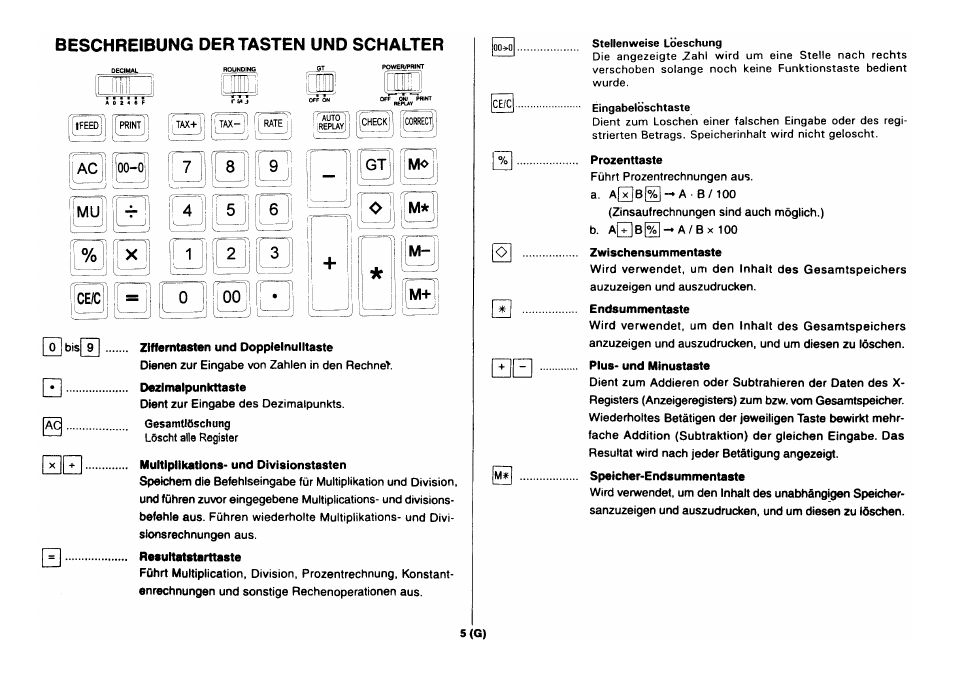 4 ni 5, Ce/cill, I ii -i | Beschreibung der tasten und schalter, M- m+1 | CITIZEN CX-88 User Manual | Page 6 / 33