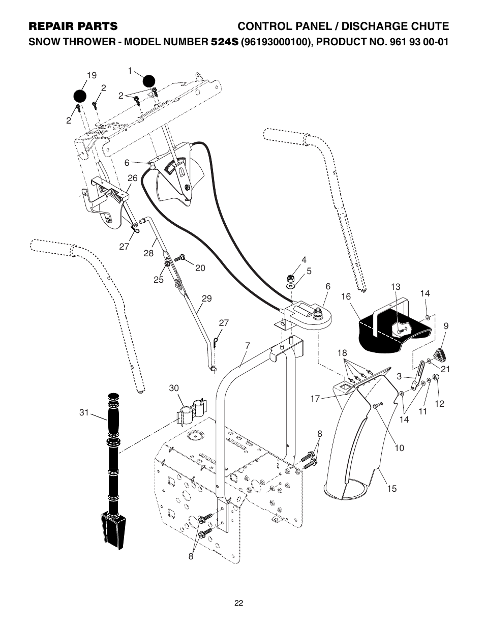 Control panel/ discharge chute, Repair parts control panel / discharge chute | Husqvarna 524S User Manual | Page 22 / 32