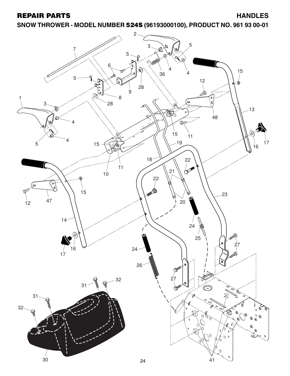 Handles, Repair parts handles | Husqvarna 524S User Manual | Page 24 / 32