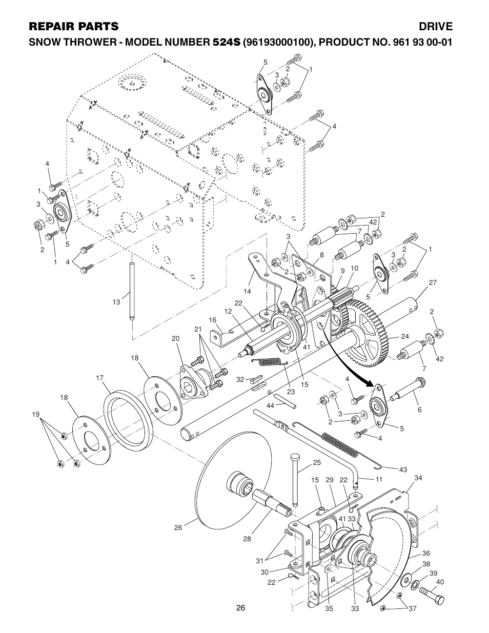 Drive, Repair parts drive | Husqvarna 524S User Manual | Page 26 / 32