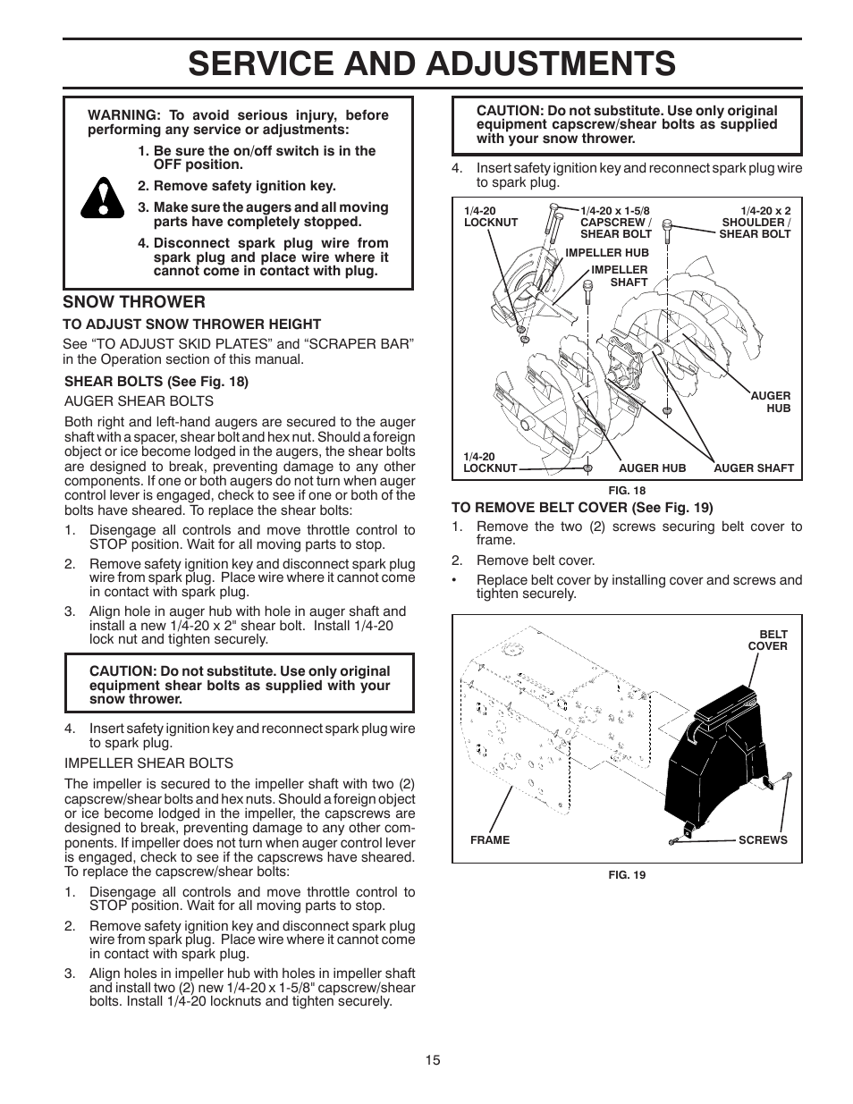 Service and adjustments, Snow thrower | Husqvarna 1827SB User Manual | Page 15 / 20