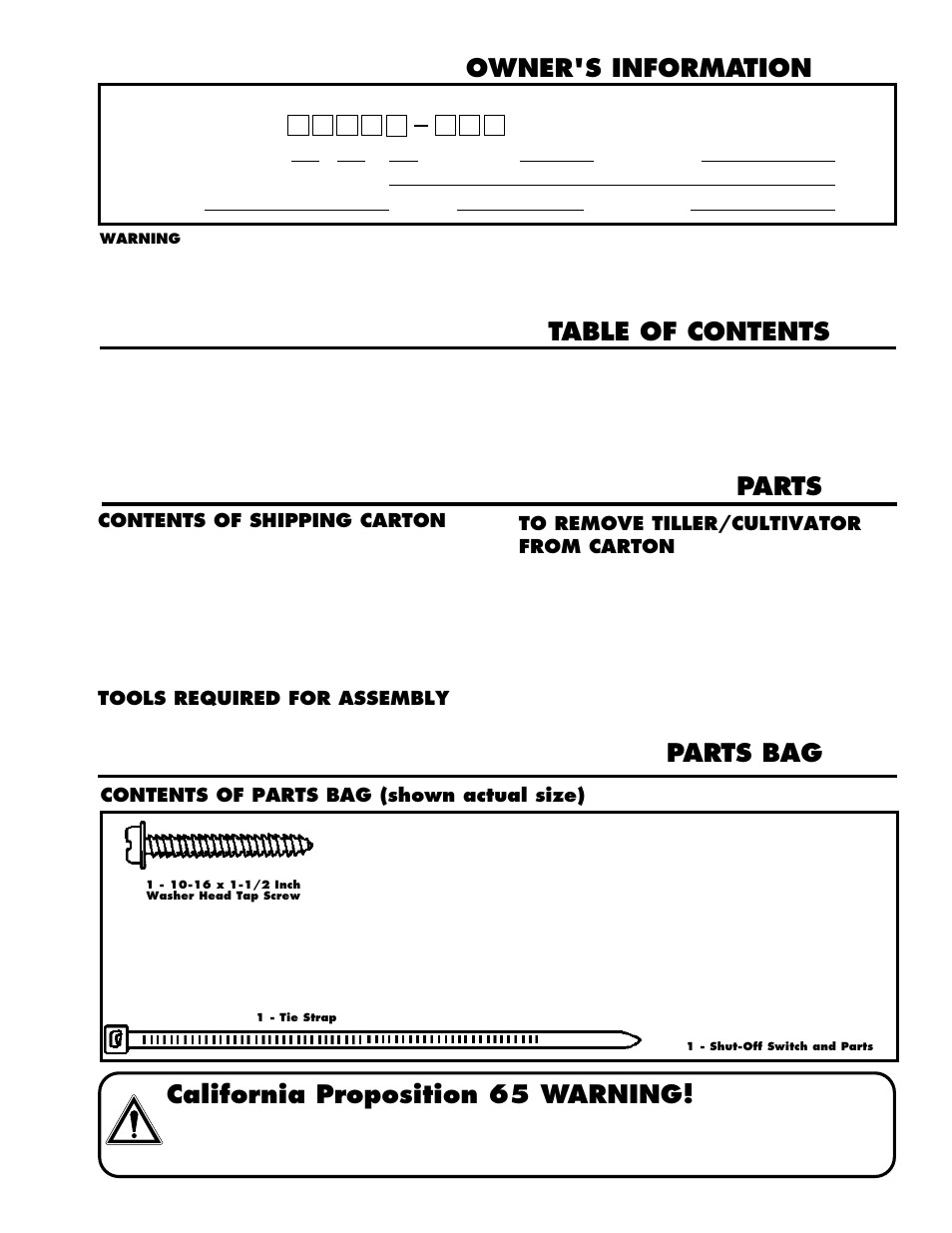 California proposition 65 warning | Husqvarna CT16 User Manual | Page 3 / 15