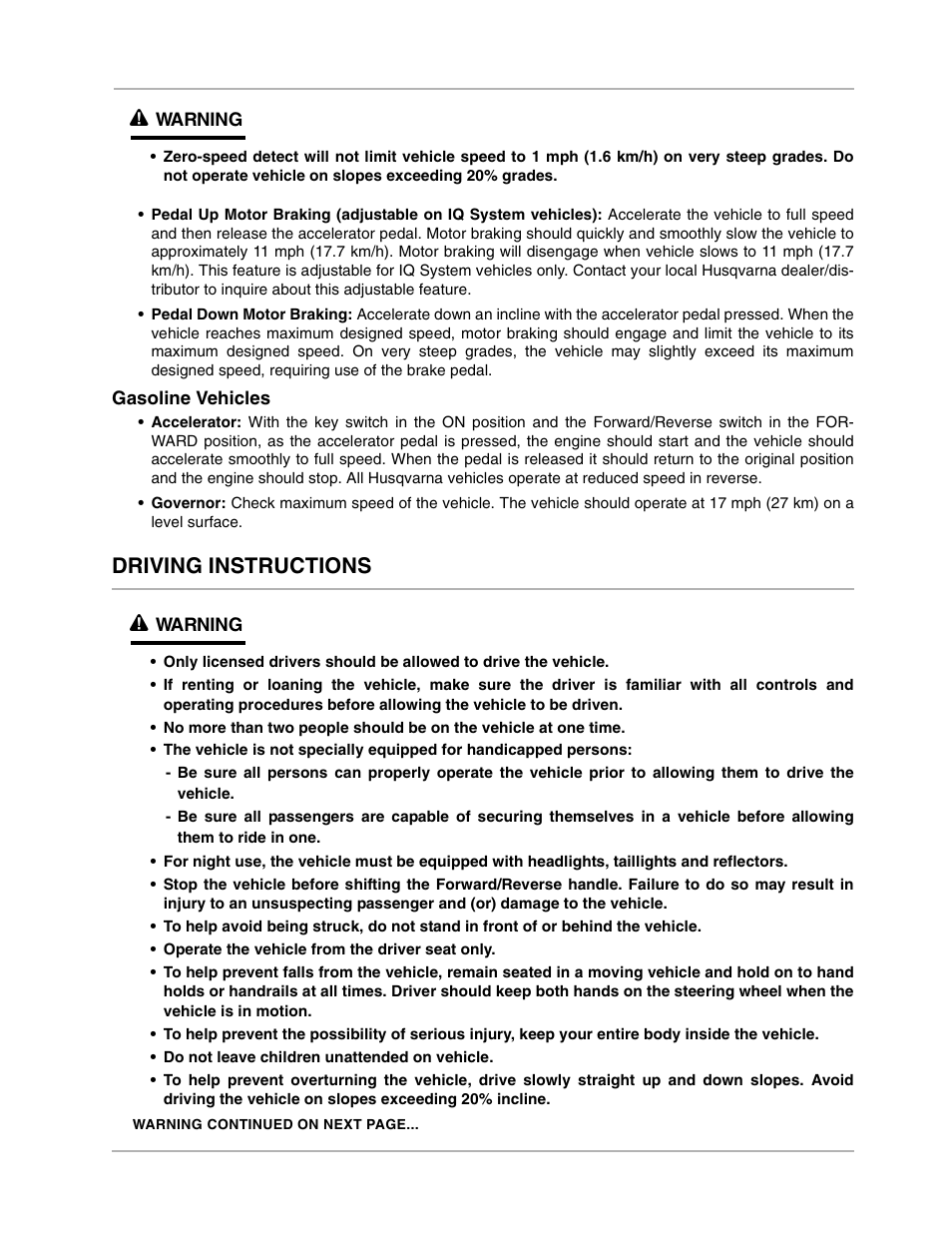 Driving instructions, Driving instructions ý | Husqvarna 4210-EXP User Manual | Page 23 / 56