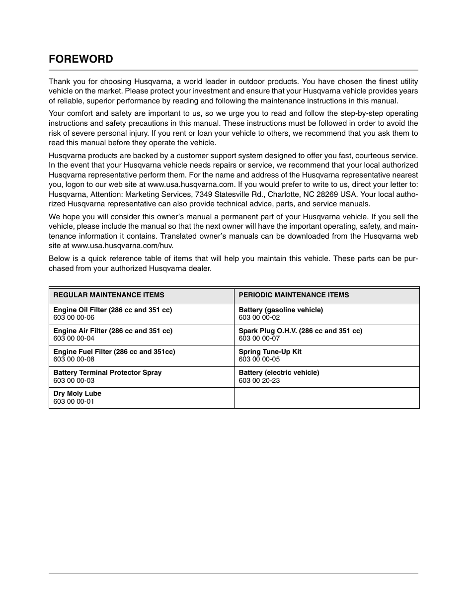 Maintenance parts, Foreword | Husqvarna 4210-EXP User Manual | Page 4 / 56