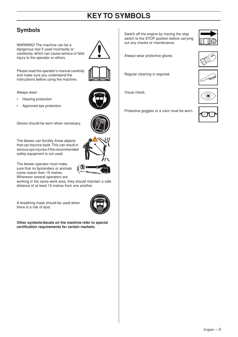 Symbols, Key t o symbols | Husqvarna 356BT User Manual | Page 3 / 24