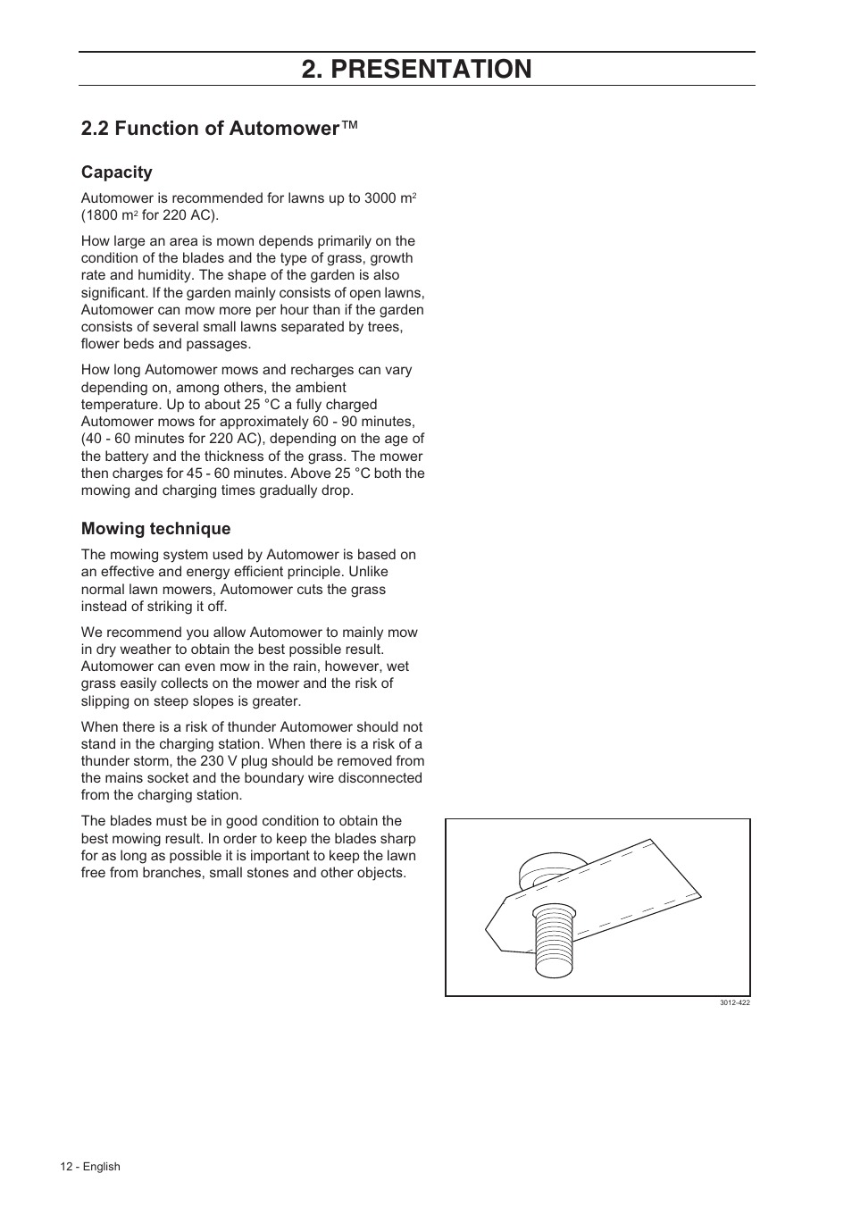 Presentation, 2 function of automower | Husqvarna 220 AC User Manual | Page 11 / 82