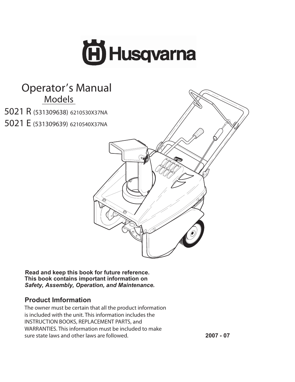 Husqvarna 5021 R User Manual | 42 pages