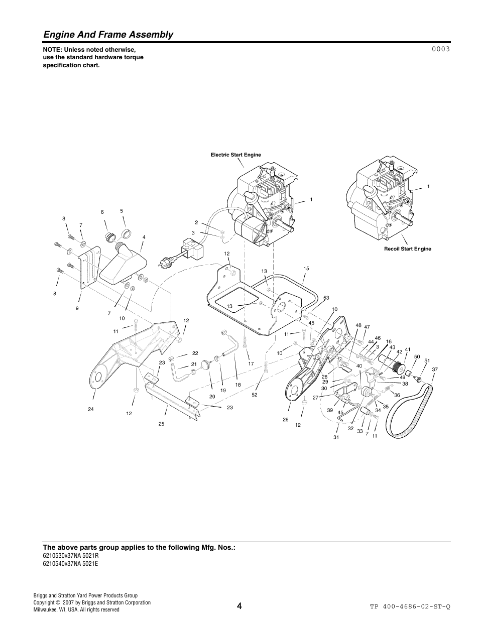 Engine & frame assembly, Engine and frame assembly | Husqvarna 5021 R User Manual | Page 27 / 42