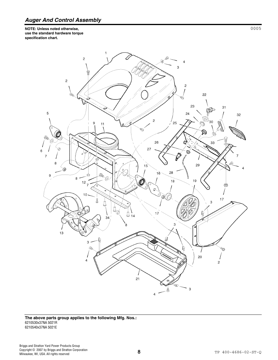 Auger & control assembly, Auger and control assembly | Husqvarna 5021 R User Manual | Page 31 / 42