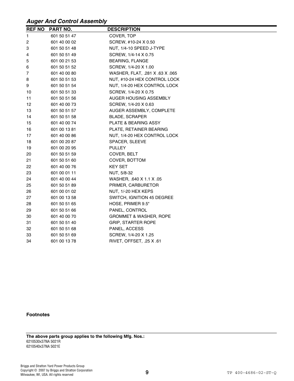 Auger and control assembly | Husqvarna 5021 R User Manual | Page 32 / 42