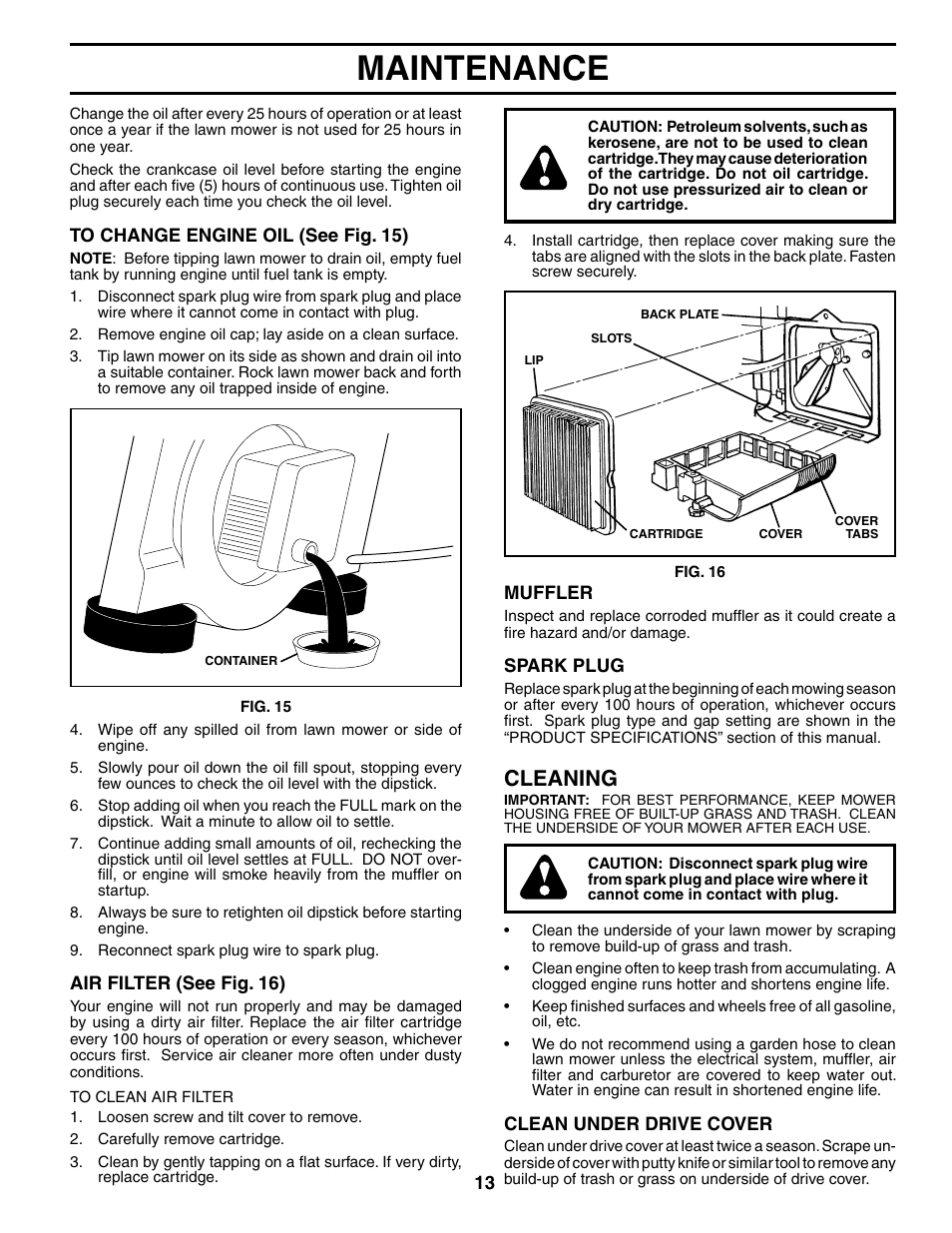 Maintenance, Cleaning | Husqvarna 917.37594 User Manual | Page 13 / 24