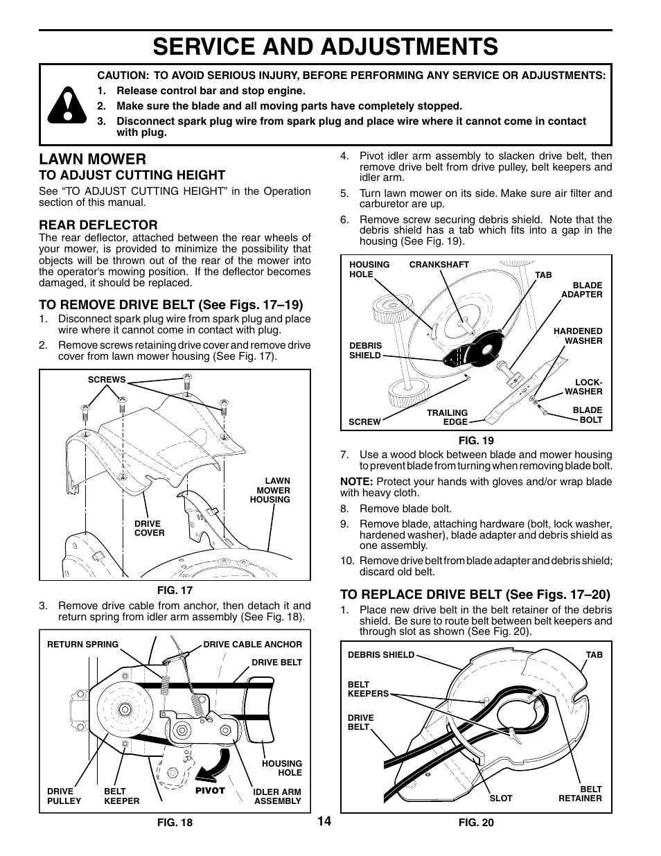 Service/ adjustments, Service and adjustments, Lawn mower | Rear deflector | Husqvarna 917.37594 User Manual | Page 14 / 24