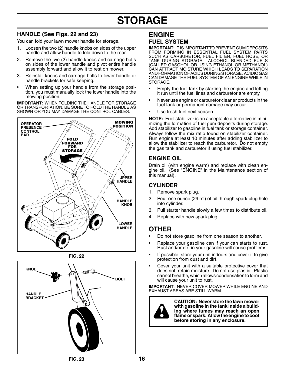 Storage, Engine, Other | Husqvarna 917.37594 User Manual | Page 16 / 24