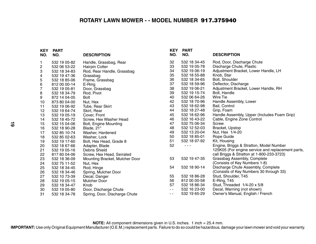 Parts list | Husqvarna 917.37594 User Manual | Page 19 / 24