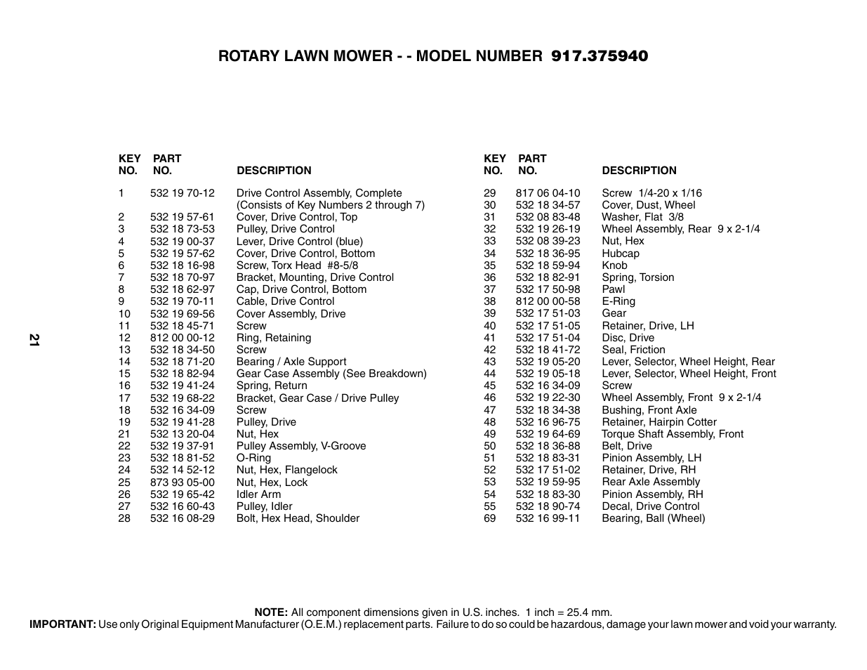 Parts list | Husqvarna 917.37594 User Manual | Page 21 / 24