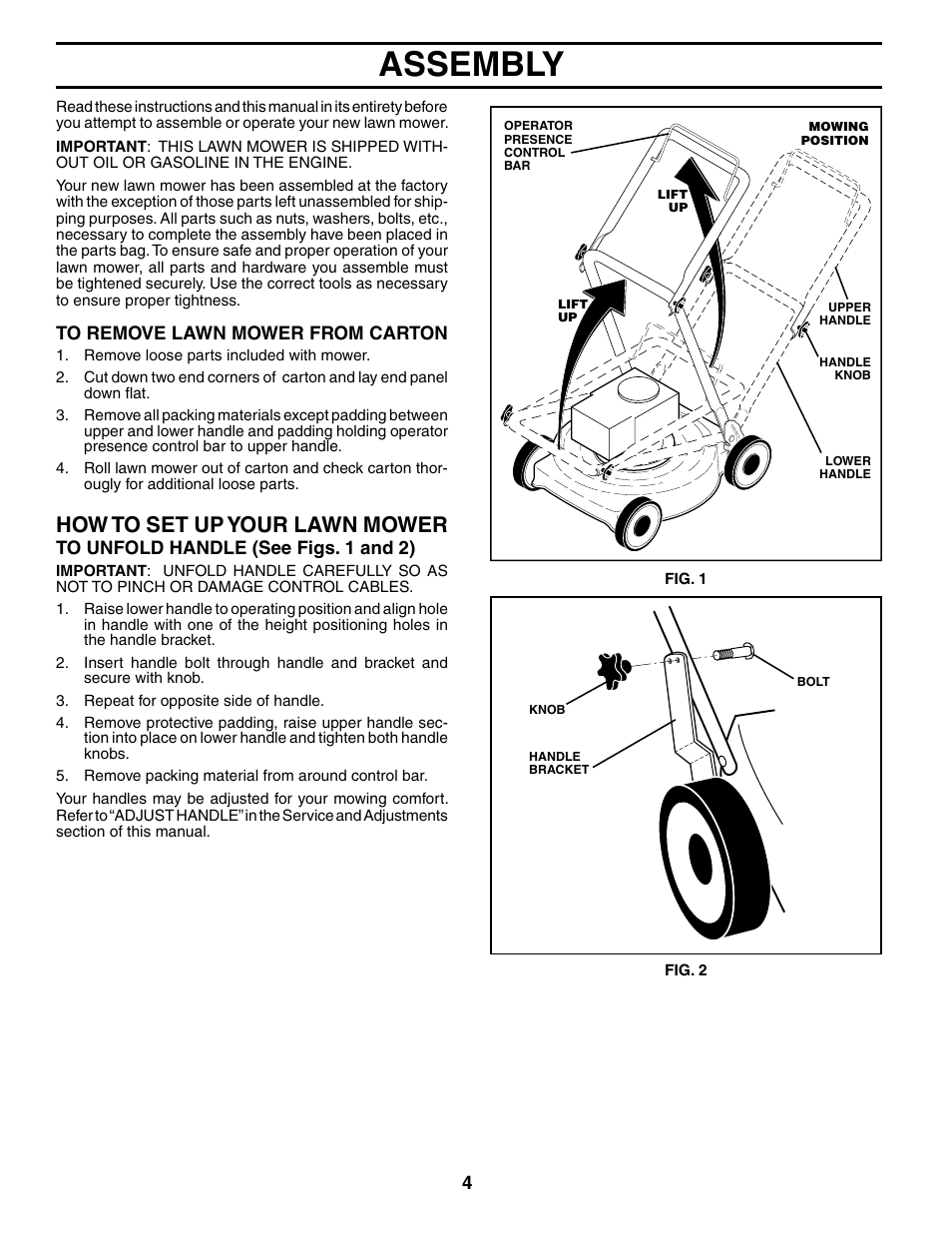 Assembly, How to set up your lawn mow er | Husqvarna 917.37594 User Manual | Page 4 / 24
