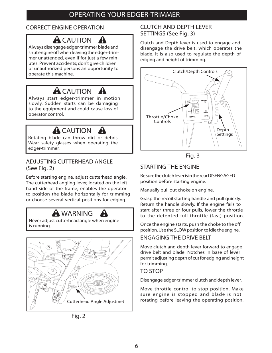 Operation, Operating your edger-trimmer, Caution | Warning | Husqvarna LE475 / 966951101 User Manual | Page 6 / 16