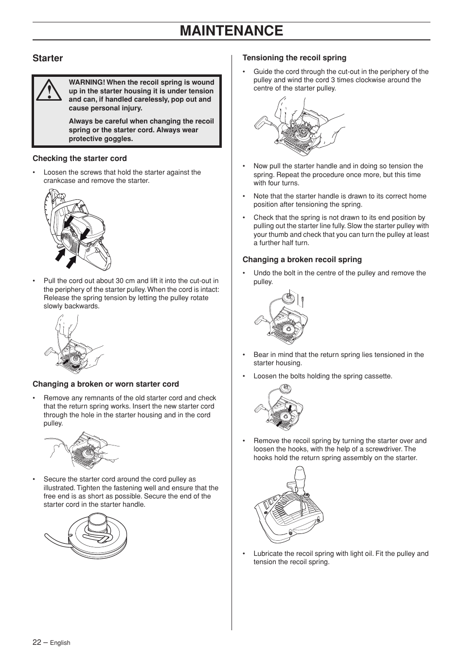 Starter, Maintenance | Husqvarna K 970 RESCUE User Manual | Page 22 / 28