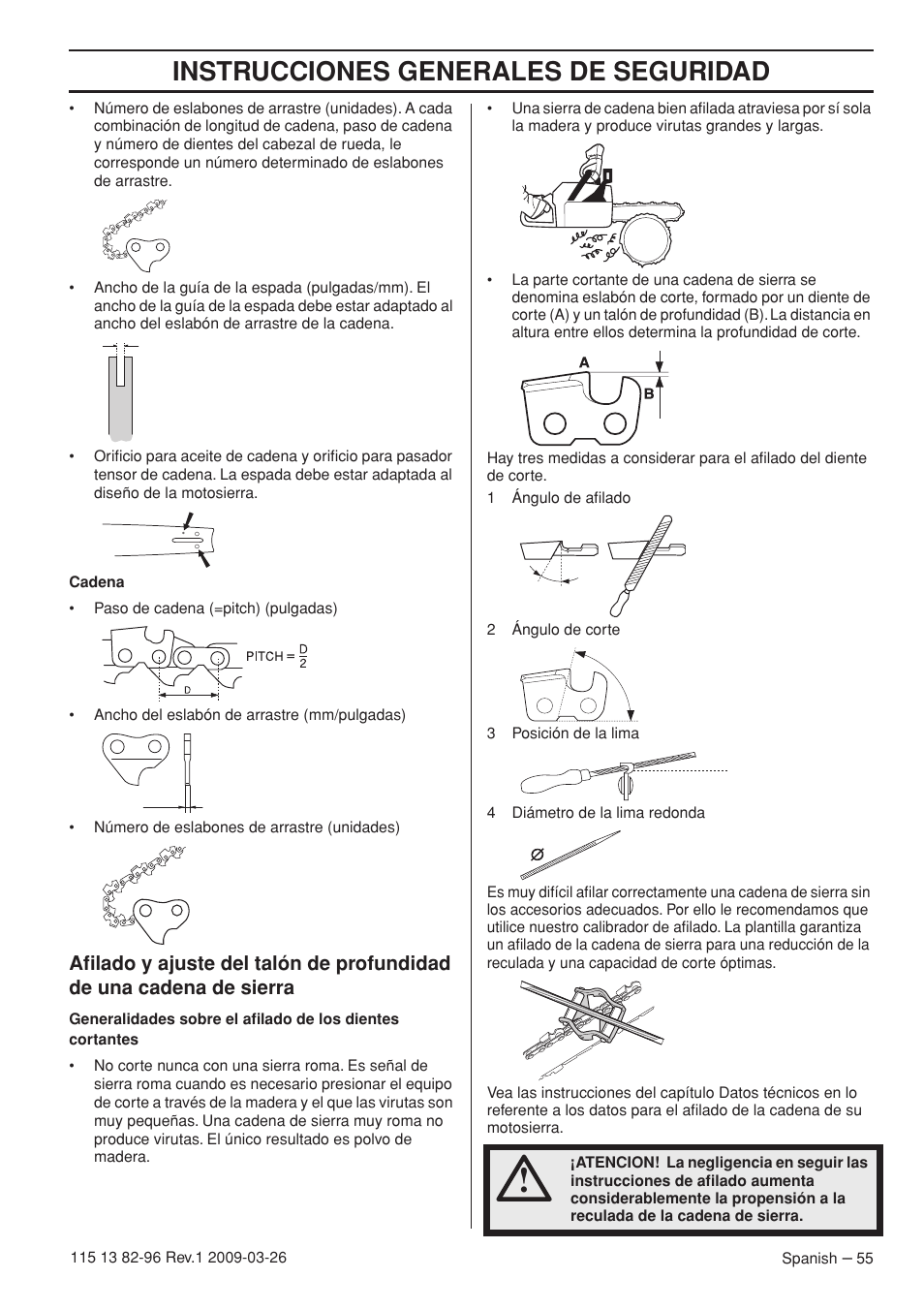 Instrucciones generales de seguridad | Husqvarna 115 13 82-96 User Manual | Page 55 / 92
