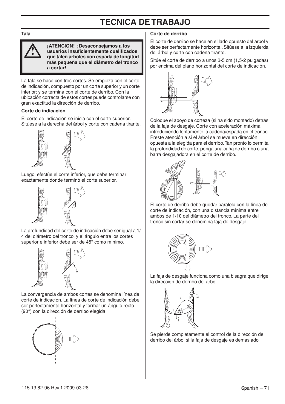 Tecnica de trabajo | Husqvarna 115 13 82-96 User Manual | Page 71 / 92