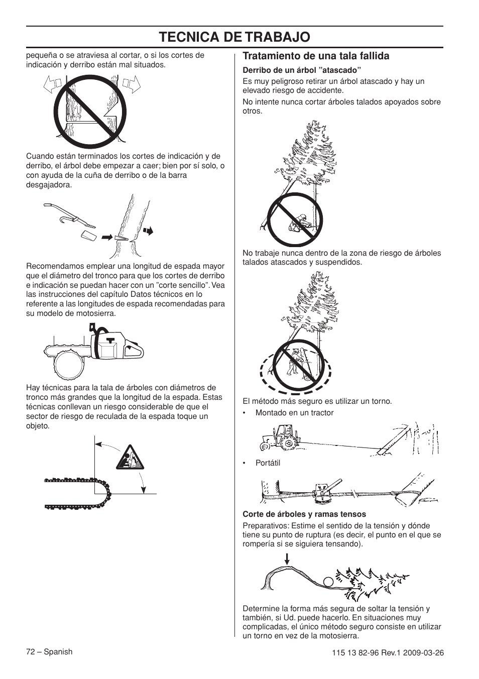 Tratamiento de una tala fallida, Tecnica de trabajo | Husqvarna 115 13 82-96 User Manual | Page 72 / 92