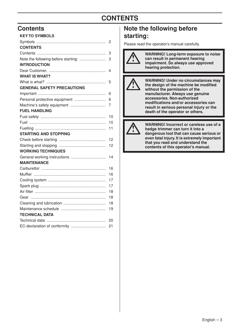 Husqvarna 323HD60 User Manual | Page 3 / 28