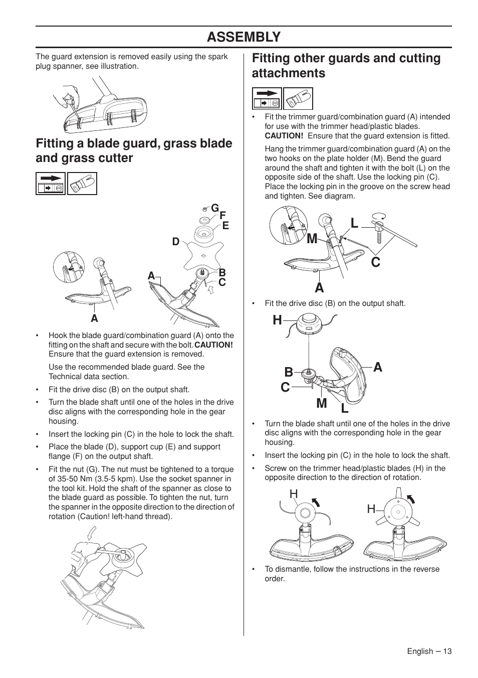 Fitting other guards and cutting attachments, Assembly, Al c m | Husqvarna Operator's Manual 335RJx User Manual | Page 13 / 36