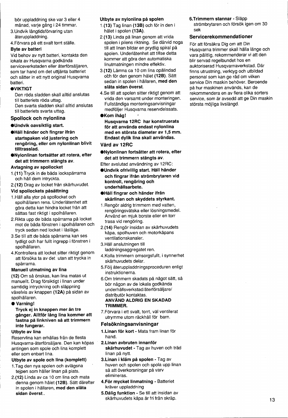 Husqvarna 12 RC User Manual | Page 14 / 40