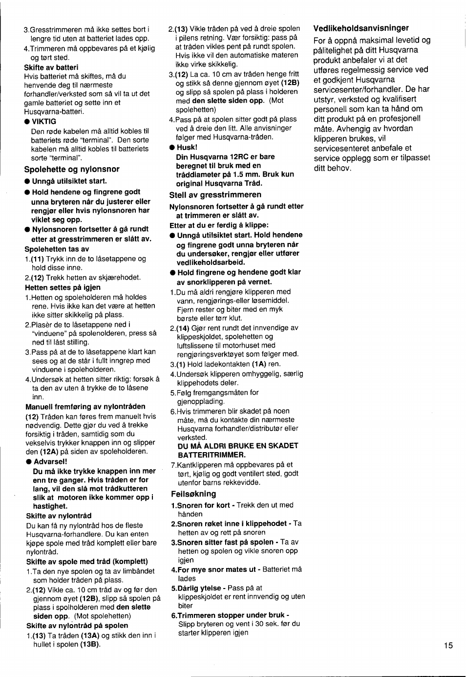 Husqvarna 12 RC User Manual | Page 16 / 40
