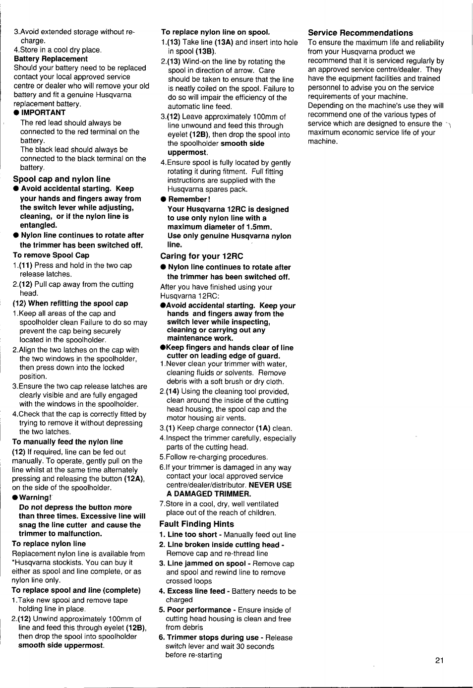 Husqvarna 12 RC User Manual | Page 22 / 40