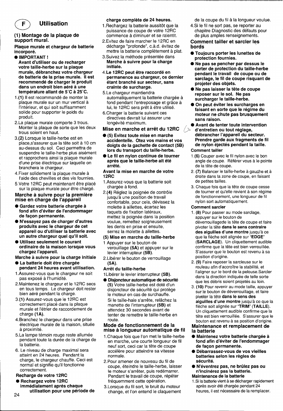 Utilisation | Husqvarna 12 RC User Manual | Page 25 / 40
