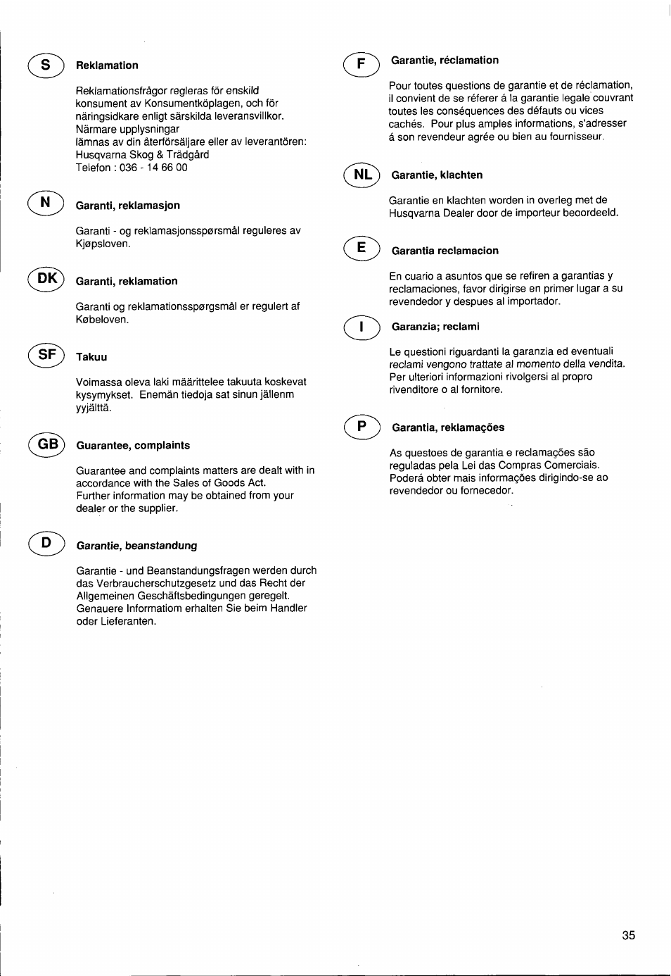 Husqvarna 12 RC User Manual | Page 36 / 40