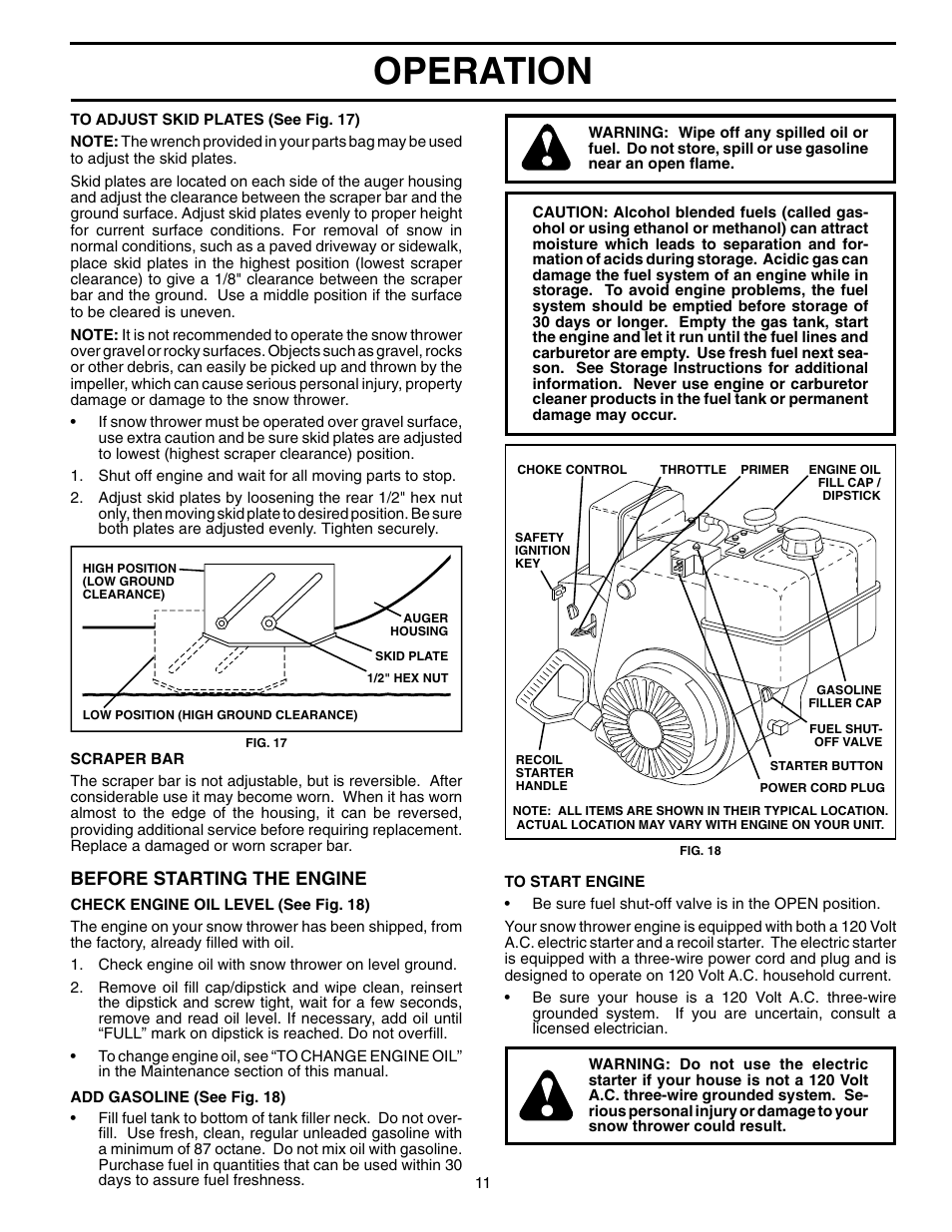 Operation, Before starting the engine | Husqvarna 5524SE User Manual | Page 11 / 32