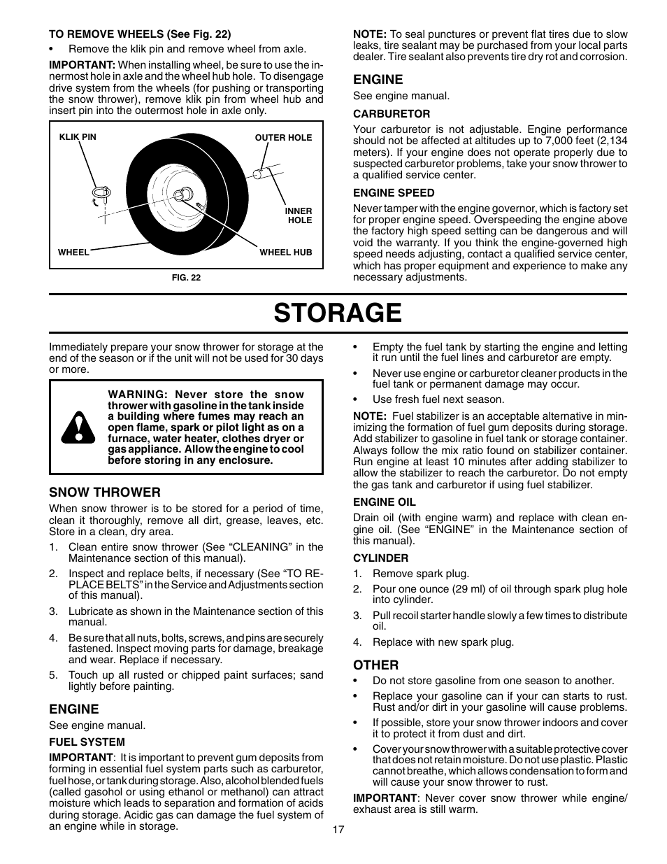 Storage | Husqvarna 5524SE User Manual | Page 17 / 32