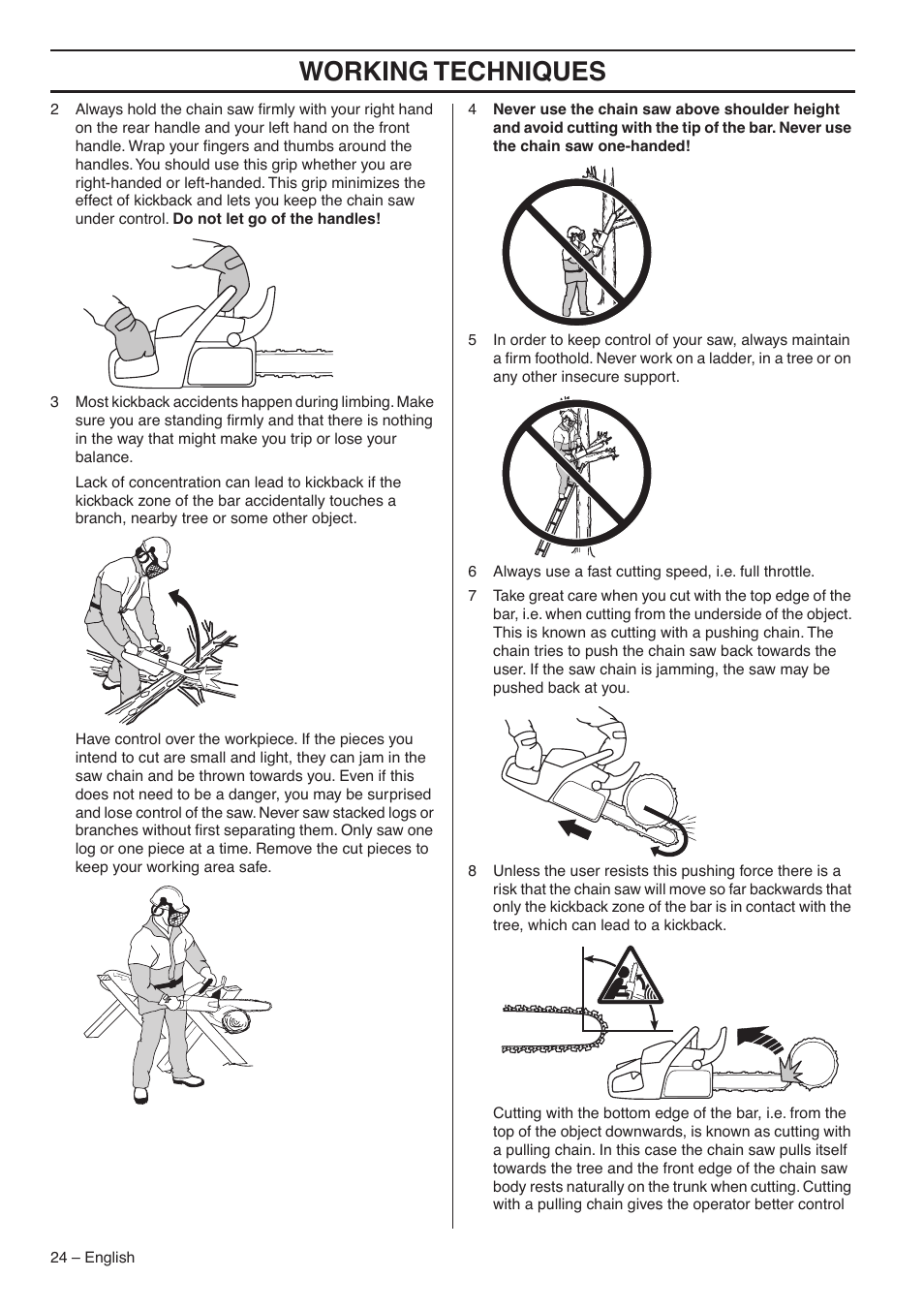 Working techniques | Husqvarna 1153183-95 User Manual | Page 24 / 44