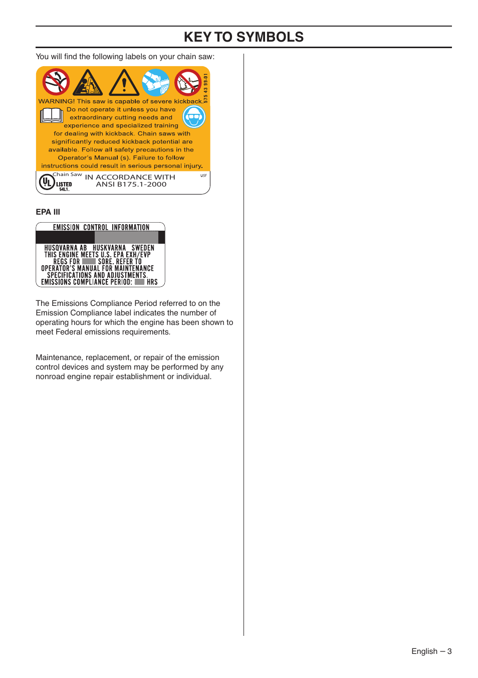 Key t o symbols | Husqvarna 1153183-95 User Manual | Page 3 / 44
