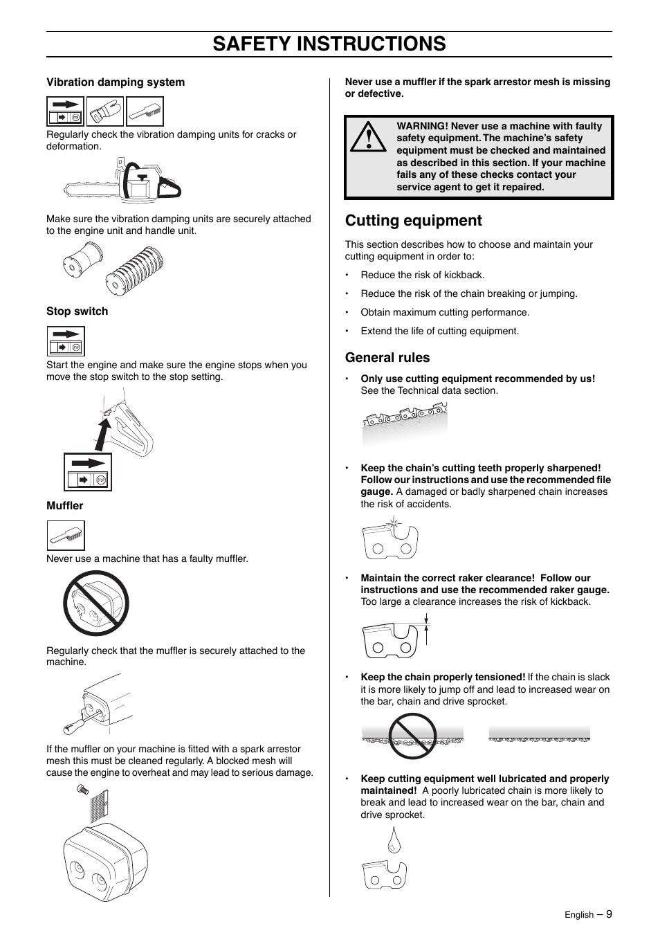 Cutting equipment, General rules, Safety instructions | Husqvarna 55 Rancher User Manual | Page 9 / 40