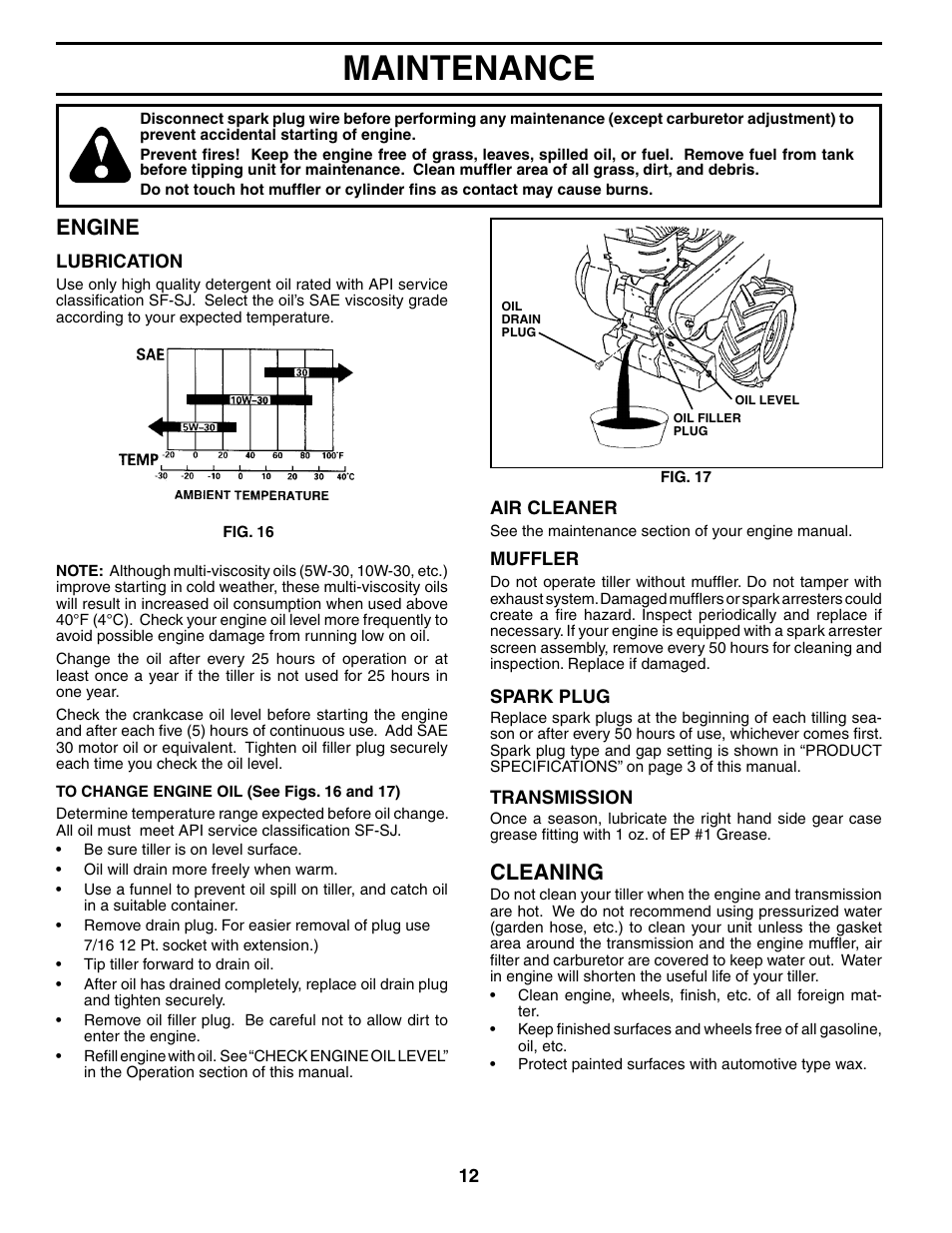 Maintenance, Engine, Cleaning | Husqvarna 500RTTA User Manual | Page 12 / 28