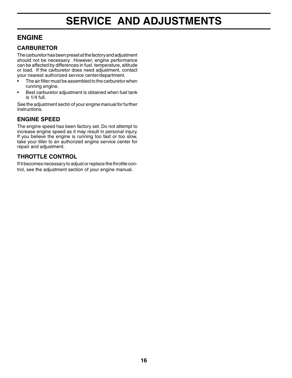 Service and adjustments | Husqvarna 500RTTA User Manual | Page 16 / 28