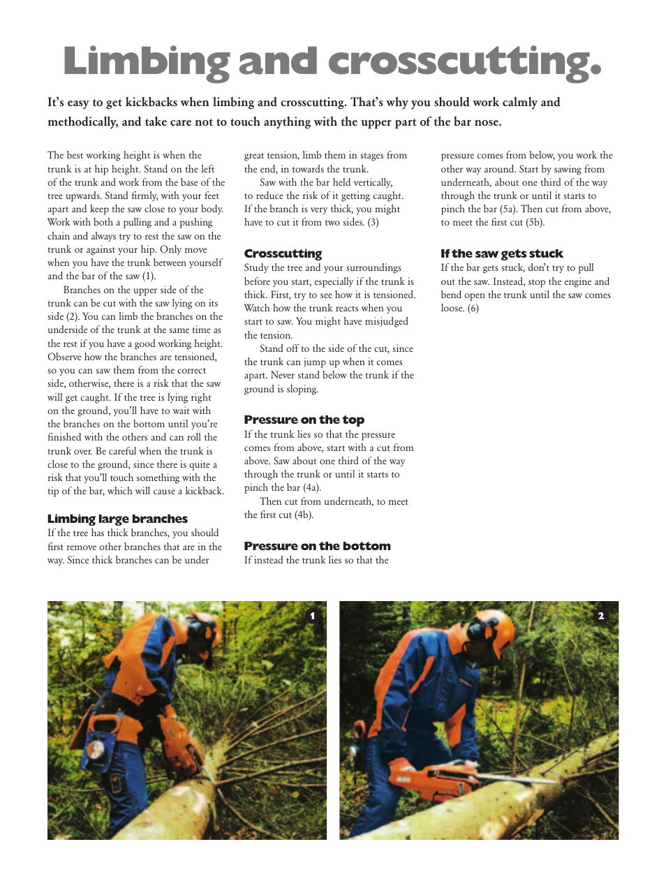Limbing/ crosscutting, Limbing and crosscutting | Husqvarna M7 User Manual | Page 12 / 16