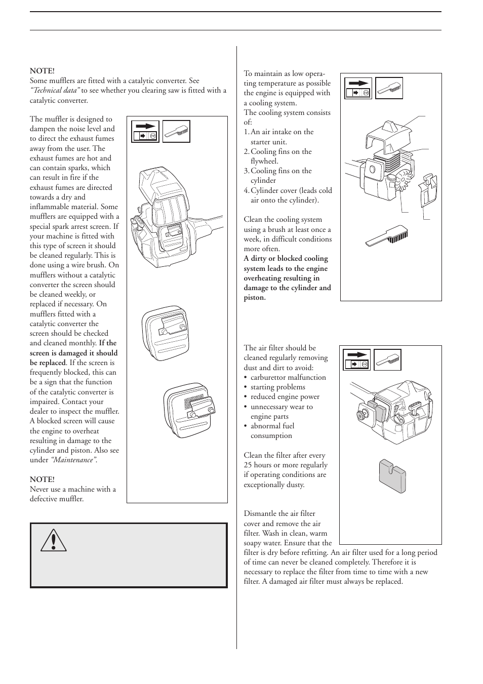 Maintenance, Cooling system, Muffler | Air filter | Husqvarna 225L Lite User Manual | Page 18 / 24