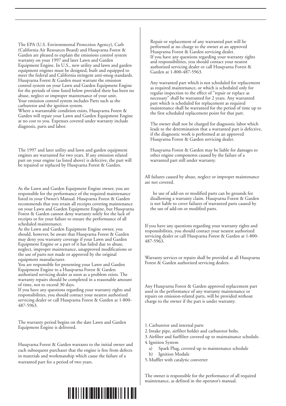 2{=¶5a, Your warranty rights and obligations | Husqvarna 225L Lite User Manual | Page 22 / 24