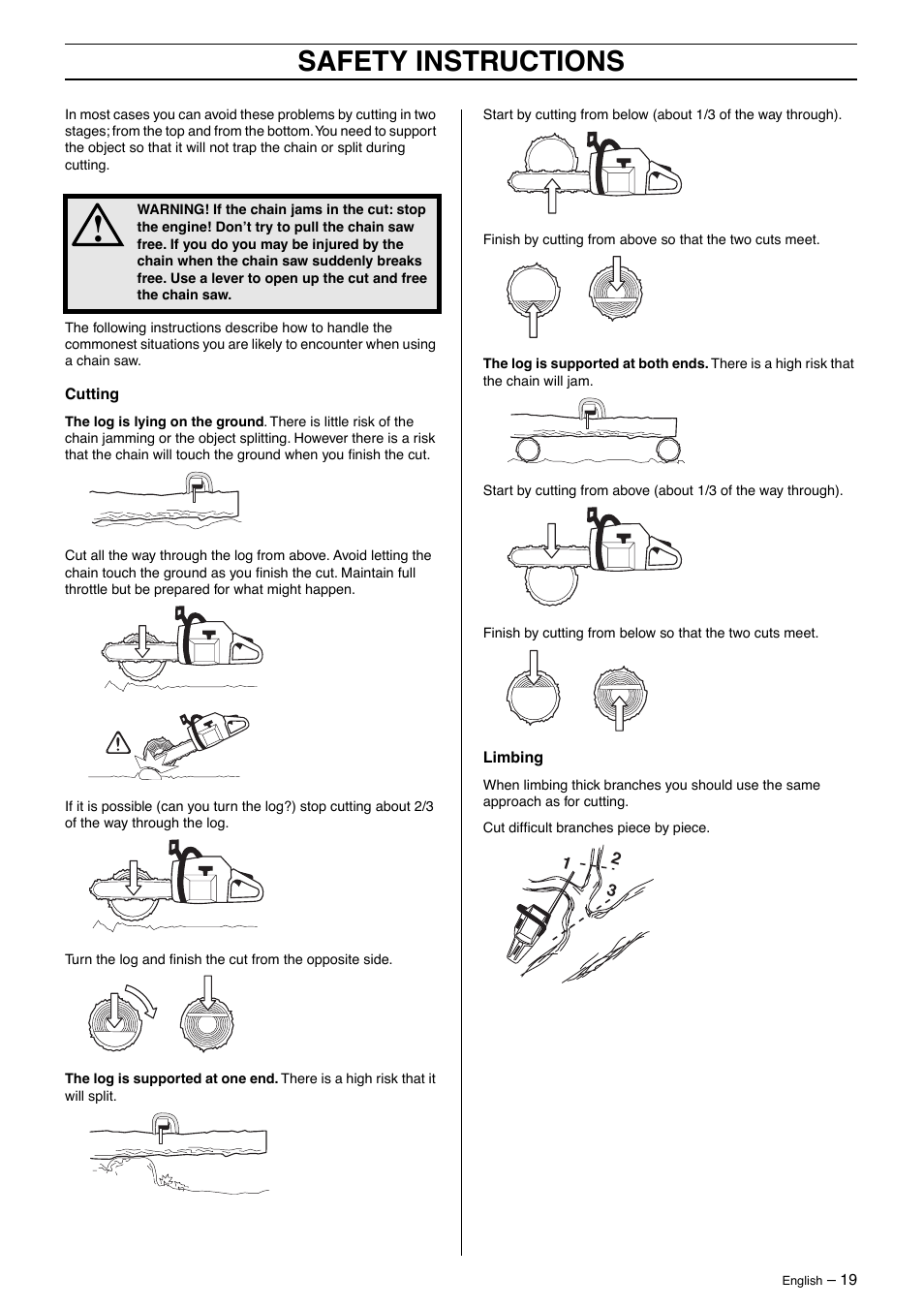 Safety instructions | Husqvarna 345 User Manual | Page 19 / 40