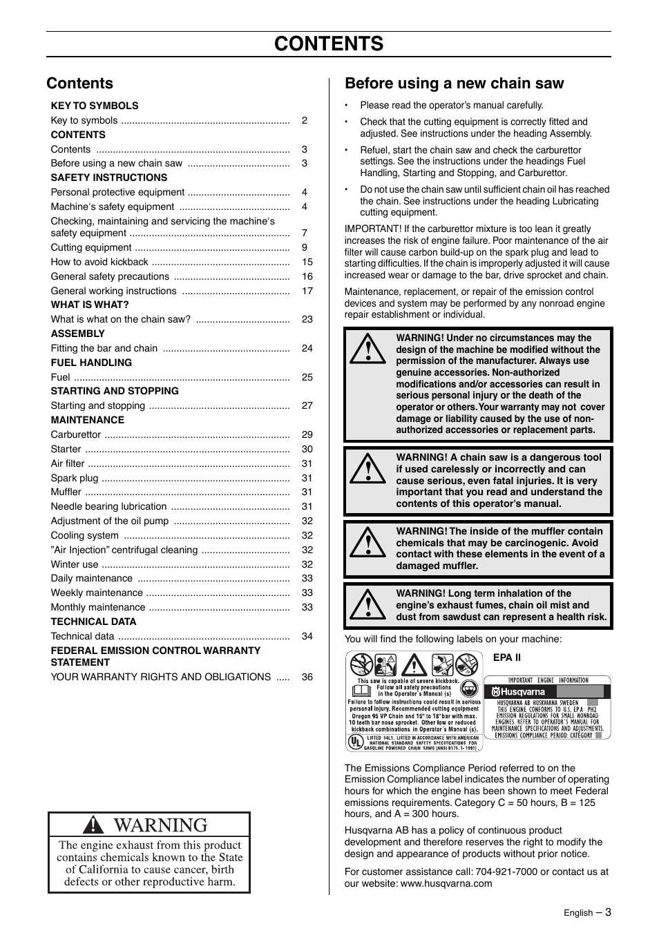 Husqvarna 345 User Manual | Page 3 / 40