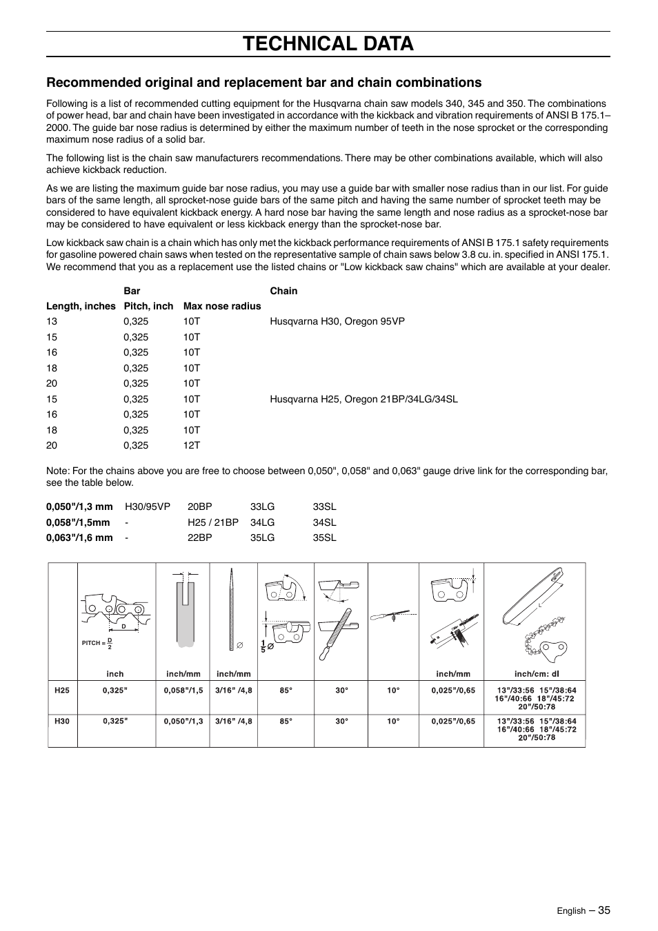 Technical data | Husqvarna 345 User Manual | Page 35 / 40