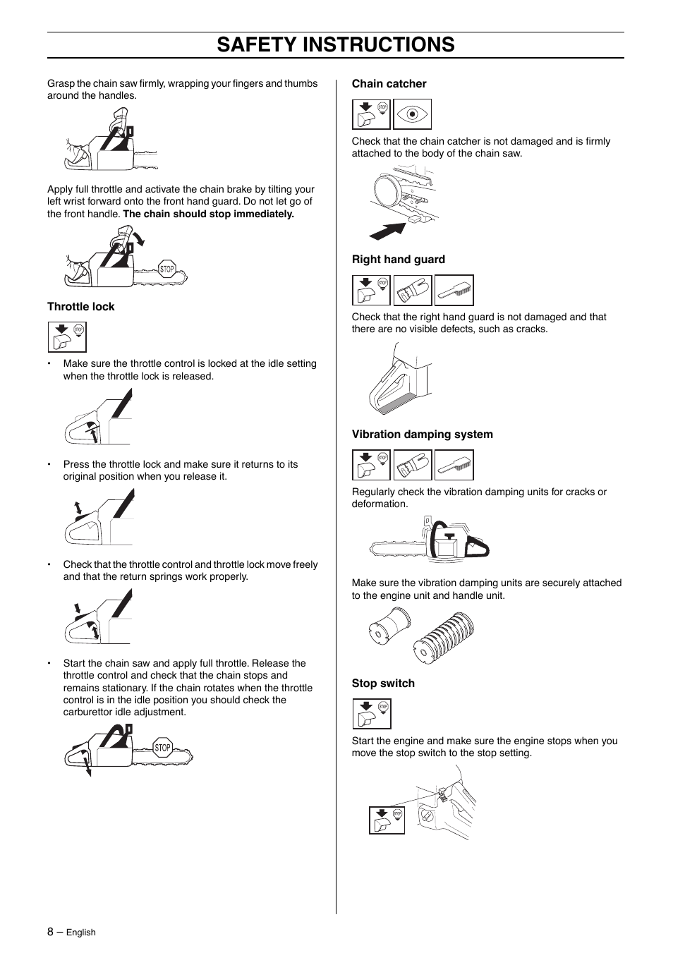 Safety instructions | Husqvarna 345 User Manual | Page 8 / 40